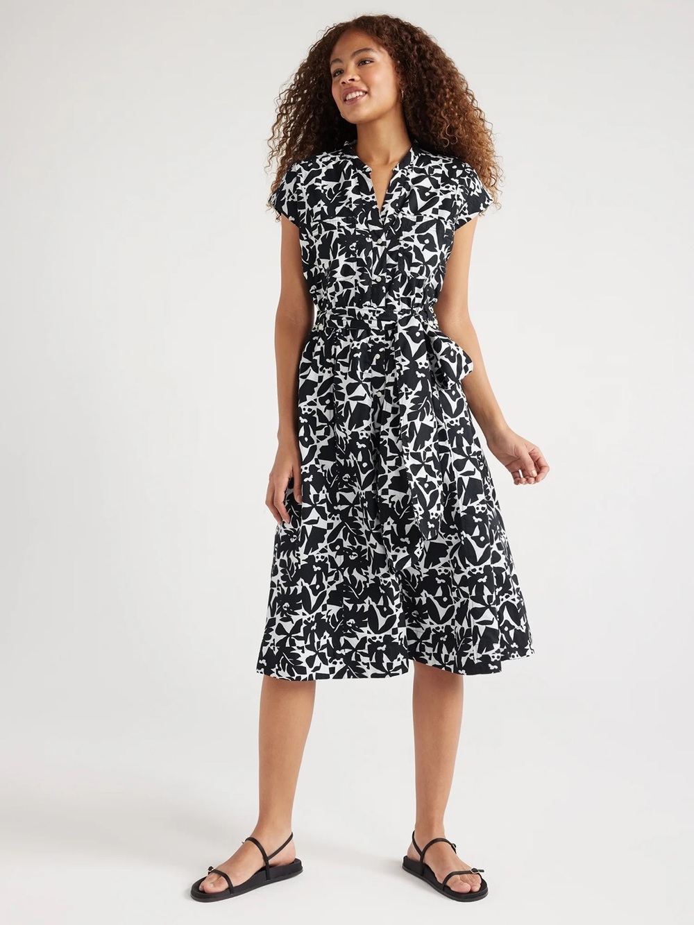 Black & White Floral Fit-and-Flare Dress